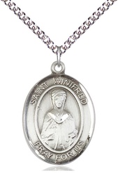 [7419SS/24SS] Sterling Silver Saint Winifred of Wales Pendant on a 24 inch Sterling Silver Heavy Curb chain