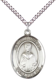 [7419SS/24SS] Sterling Silver Saint Winifred of Wales Pendant on a 24 inch Sterling Silver Heavy Curb chain