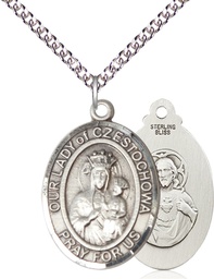 [7421SS/24SS] Sterling Silver Our Lady of Czestochowa Pendant on a 24 inch Sterling Silver Heavy Curb chain