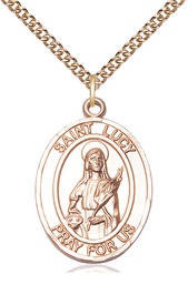 [7422GF/24GF] 14kt Gold Filled Saint Lucy Pendant on a 24 inch Gold Filled Heavy Curb chain