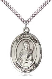 [7422SS/24SS] Sterling Silver Saint Lucy Pendant on a 24 inch Sterling Silver Heavy Curb chain