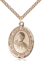 [7423GF/24GF] 14kt Gold Filled Blessed John Henry Newman Pendant on a 24 inch Gold Filled Heavy Curb chain