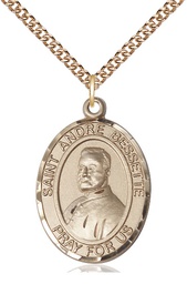 [7424GF/24GF] 14kt Gold Filled Saint Andre Bessette Pendant on a 24 inch Gold Filled Heavy Curb chain