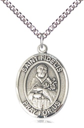 [7426SS/24SS] Sterling Silver Saint Fidelis Pendant on a 24 inch Sterling Silver Heavy Curb chain