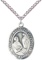 [7429SS/24SS] Sterling Silver Saint Mary Magdalene of Canossa Pendant on a 24 inch Sterling Silver Heavy Curb chain
