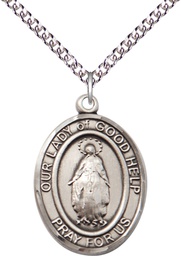 [7431SS/24SS] Sterling Silver Our Lady Of Good Help Pendant on a 24 inch Sterling Silver Heavy Curb chain