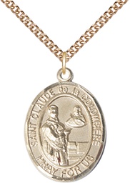[7432GF/24GF] 14kt Gold Filled Saint Claude de la Colombiere Pendant on a 24 inch Gold Filled Heavy Curb chain