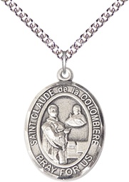 [7432SS/24SS] Sterling Silver Saint Claude de la Colombiere Pendant on a 24 inch Sterling Silver Heavy Curb chain