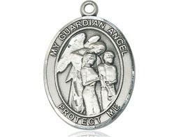 [7439SS] Sterling Silver Guardian Angel w/Children Medal