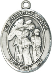 [7439SS] Sterling Silver Guardian Angel w/Children Medal
