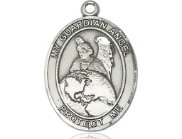 [7440SS] Sterling Silver Guardian Angel Protector Medal