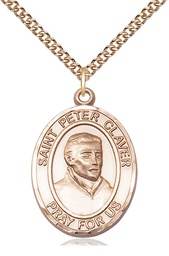 [7442GF/24GF] 14kt Gold Filled Saint Peter Claver Pendant on a 24 inch Gold Filled Heavy Curb chain