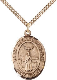 [7444GF/24GF] 14kt Gold Filled Saint Medard of Noyon Pendant on a 24 inch Gold Filled Heavy Curb chain