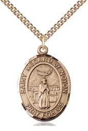 [7444GF/24GF] 14kt Gold Filled Saint Medard of Noyon Pendant on a 24 inch Gold Filled Heavy Curb chain
