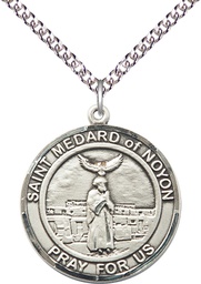 [7444RDSS/24SS] Sterling Silver Saint Medard of Noyon Pendant on a 24 inch Sterling Silver Heavy Curb chain