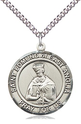 [7445RDSS/24SS] Sterling Silver Saint Edmund of East Anglia Pendant on a 24 inch Sterling Silver Heavy Curb chain