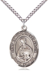 [7445SS/24SS] Sterling Silver Saint Edmund of East Anglia Pendant on a 24 inch Sterling Silver Heavy Curb chain
