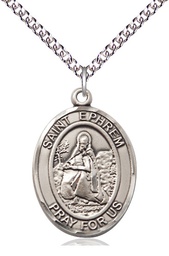 [7449SS/24SS] Sterling Silver Saint Ephrem Pendant on a 24 inch Sterling Silver Heavy Curb chain