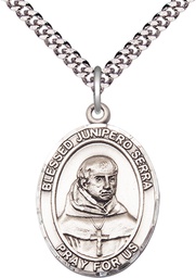 [7454SS/24S] Sterling Silver Saint Junipero Serra Pendant on a 24 inch Light Rhodium Heavy Curb chain