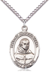 [7454SS/24SS] Sterling Silver Saint Junipero Serra Pendant on a 24 inch Sterling Silver Heavy Curb chain