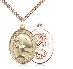 [7501GF/24GF] 14kt Gold Filled Saint Christpher Football Pendant on a 24 inch Gold Filled Heavy Curb chain