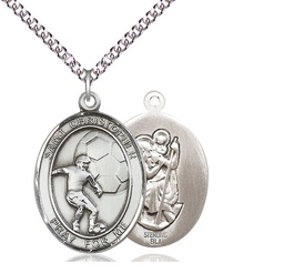 [7503SS/24SS] Sterling Silver Saint Christopher Soccer Pendant on a 24 inch Sterling Silver Heavy Curb chain