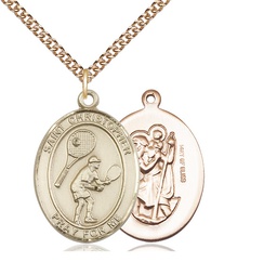 [7505GF/24GF] 14kt Gold Filled Saint Christopher Tennis Pendant on a 24 inch Gold Filled Heavy Curb chain