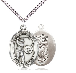 [7506SS/24SS] Sterling Silver Saint Christopher Golf Pendant on a 24 inch Sterling Silver Heavy Curb chain