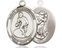[7508SS] Sterling Silver Saint Christopher Wrestling Medal