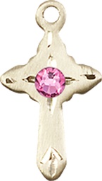 [2525GF-STN10] 14kt Gold Filled Cross Medal with a 3mm Rose Swarovski stone