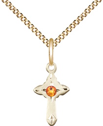 [2525GF-STN11/18G] 14kt Gold Filled Cross Pendant with a 3mm Topaz Swarovski stone on a 18 inch Gold Plate Light Curb chain