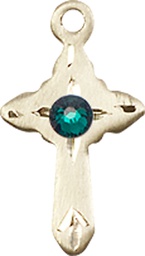 [2525GF-STN5] 14kt Gold Filled Cross Medal with a 3mm Emerald Swarovski stone