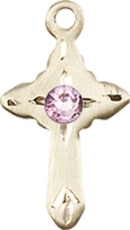 [2525GF-STN6] 14kt Gold Filled Cross Medal with a 3mm Light Amethyst Swarovski stone