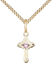 [2525GF-STN6/18G] 14kt Gold Filled Cross Pendant with a 3mm Light Amethyst Swarovski stone on a 18 inch Gold Plate Light Curb chain
