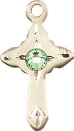 [2525GF-STN8] 14kt Gold Filled Cross Medal with a 3mm Peridot Swarovski stone