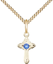 [2525GF-STN9/18G] 14kt Gold Filled Cross Pendant with a 3mm Sapphire Swarovski stone on a 18 inch Gold Plate Light Curb chain