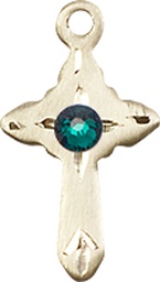 [2525KT-STN5] 14kt Gold Cross Medal with a 3mm Emerald Swarovski stone