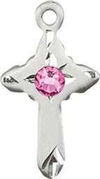 [2525SS-STN10] Sterling Silver Cross Medal with a 3mm Rose Swarovski stone