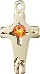 [2527GF-STN11] 14kt Gold Filled Cross Medal with a 3mm Topaz Swarovski stone
