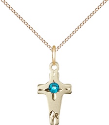 [2527GF-STN12/18GF] 14kt Gold Filled Cross Pendant with a 3mm Zircon Swarovski stone on a 18 inch Gold Filled Light Curb chain