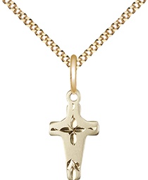 [2527GF/18G] 14kt Gold Filled Cross Pendant on a 18 inch Gold Plate Light Curb chain