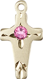 [2527KT-STN10] 14kt Gold Cross Medal with a 3mm Rose Swarovski stone