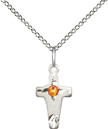 [2527SS-STN11/18SS] Sterling Silver Cross Pendant with a 3mm Topaz Swarovski stone on a 18 inch Sterling Silver Light Curb chain