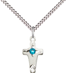 [2527SS-STN12/18S] Sterling Silver Cross Pendant with a 3mm Zircon Swarovski stone on a 18 inch Light Rhodium Light Curb chain