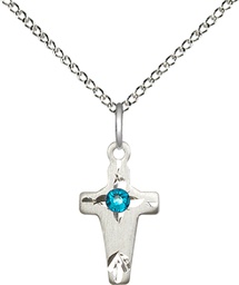 [2527SS-STN12/18SS] Sterling Silver Cross Pendant with a 3mm Zircon Swarovski stone on a 18 inch Sterling Silver Light Curb chain