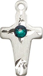 [2527SS-STN5] Sterling Silver Cross Medal with a 3mm Emerald Swarovski stone