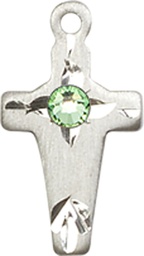 [2527SS-STN8] Sterling Silver Cross Medal with a 3mm Peridot Swarovski stone