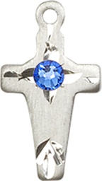[2527SS-STN9] Sterling Silver Cross Medal with a 3mm Sapphire Swarovski stone