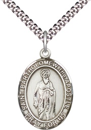 [7238SS/24S] Sterling Silver Saint Bartholomew the Apostle Pendant on a 24 inch Light Rhodium Heavy Curb chain