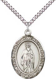 [7238SS/24SS] Sterling Silver Saint Bartholomew the Apostle Pendant on a 24 inch Sterling Silver Heavy Curb chain